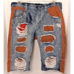 Vtg Y2K Shorts Jorts 36 Denim Acid Wash Loose Skater Grunge HipHop Distressed